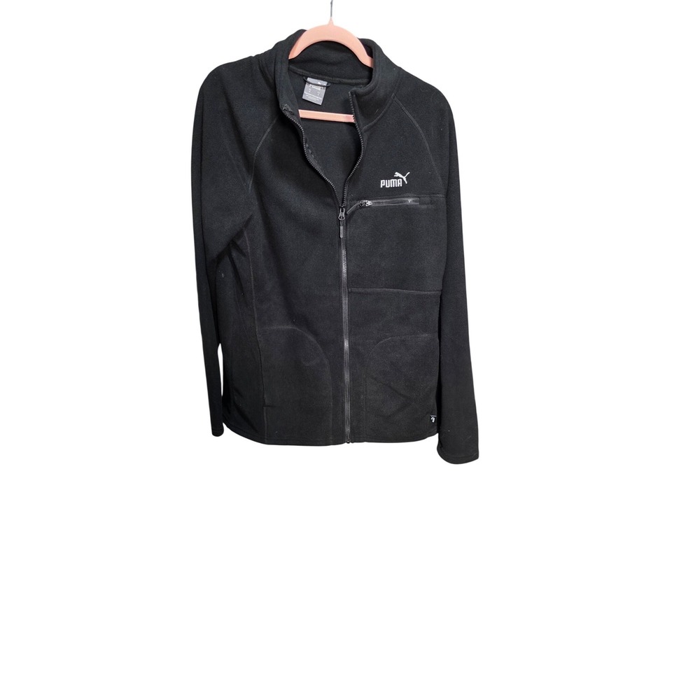 Puma Mens Full Zip Fleece Jacket Black Mock Neck Zippered Chest Pocket NWT